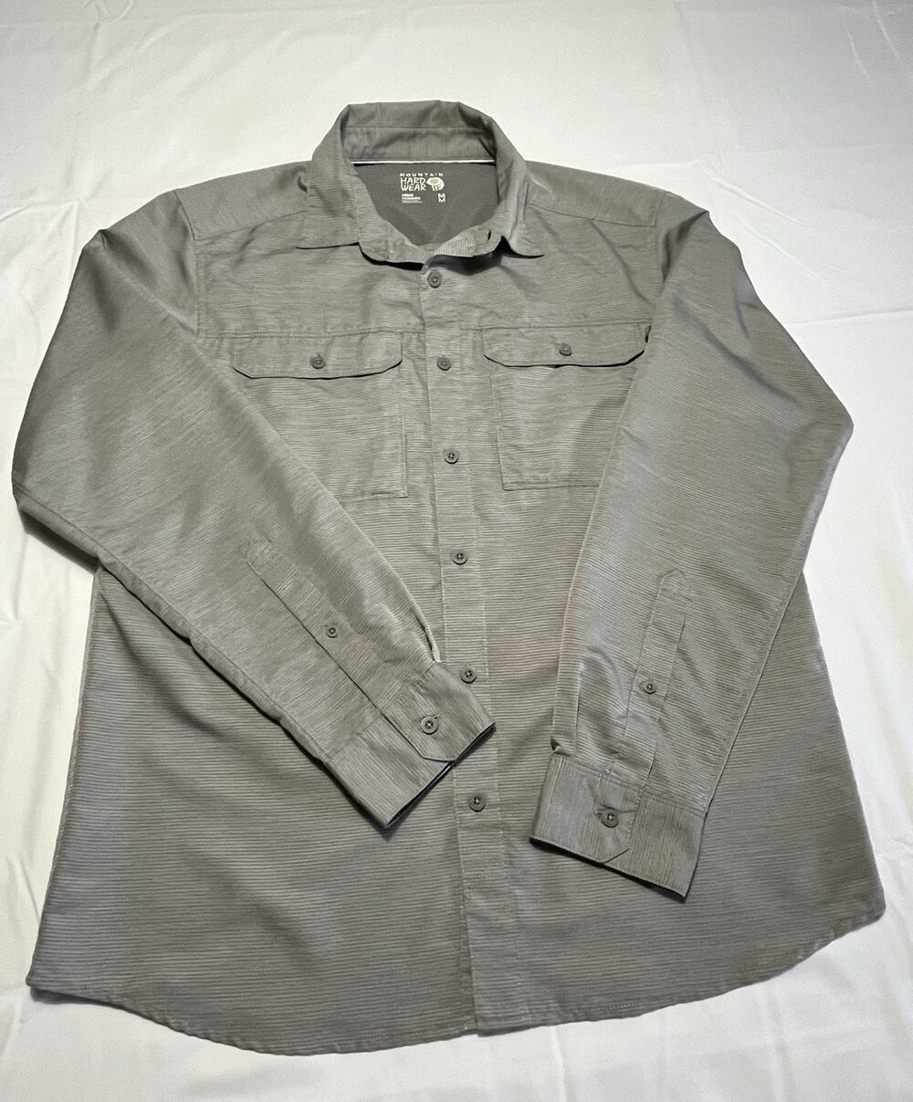 Mountain Hardwear Mens M Gray Long Sleeve Button Front Hiking Fishing Shirt